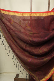 Maroon Linen Jamdani Saree - SRMLJS521