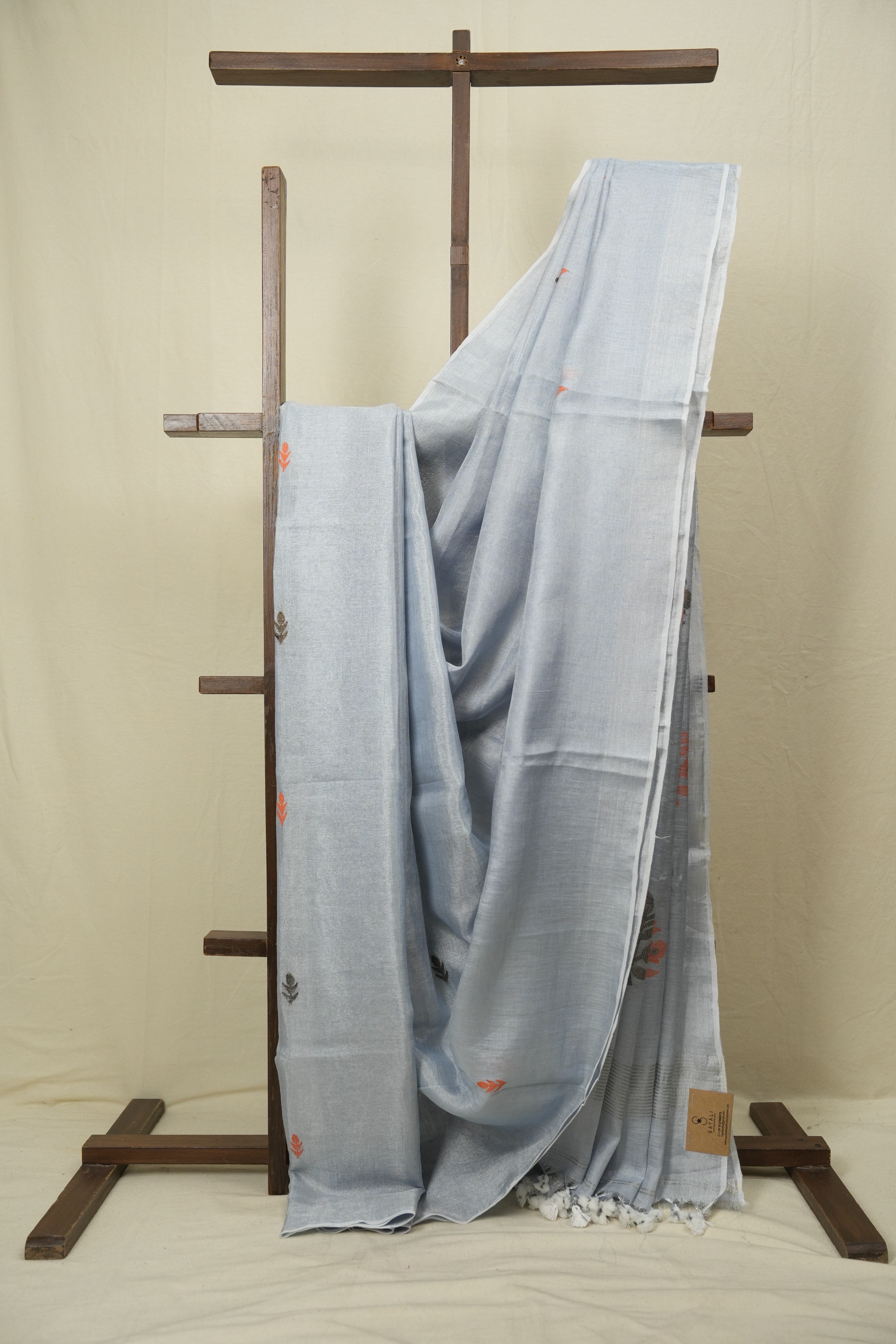 Powder Blue Tissue Linen Jamdani Saree - SRPBTLJS204