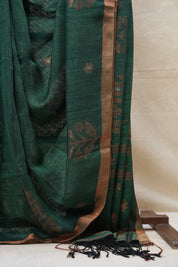 Green Linen Jamdani Saree - SRGLJS396