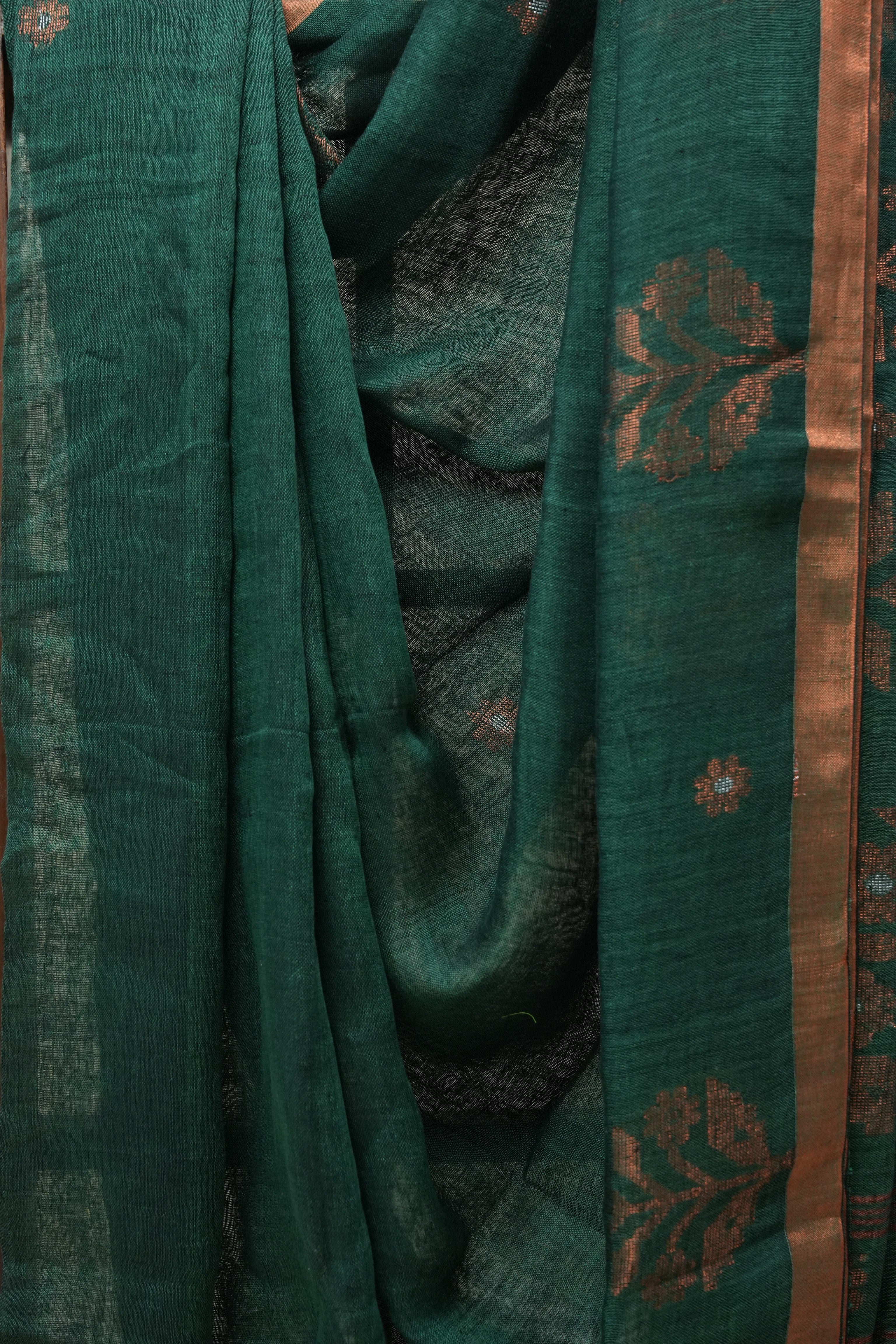 Green Linen Jamdani Saree - SRGLJS396