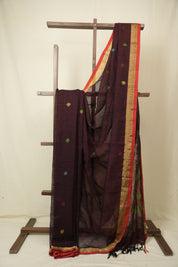 Maroon Linen Jamdani Saree - SRMLJS523