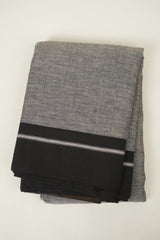 Grey Plain Cotton Patteda Anchu Saree - SRGPAS374