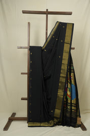 Black Cotton Paithani Saree - SRBCPS769