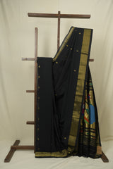 Black Cotton Paithani Saree - SRBCPS769
