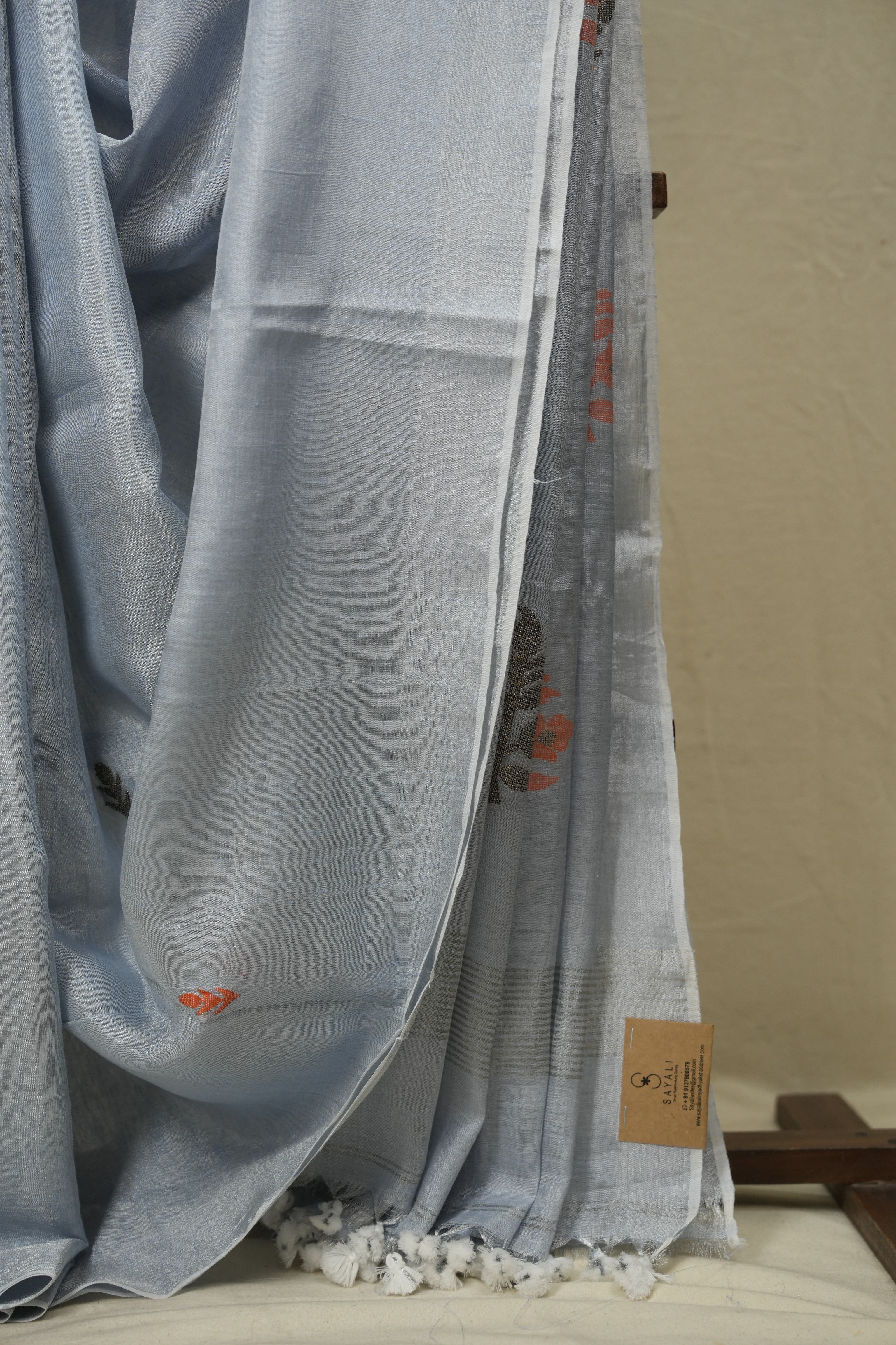 Powder Blue Tissue Linen Jamdani Saree - SRPBTLJS204