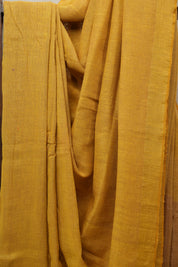 Golden Yellow Plain Linen Saree With Yellow Tassels - SRGYPLS306