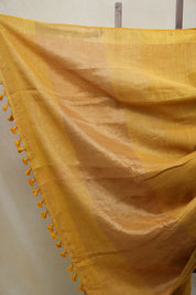 Golden Yellow Plain Linen Saree With Yellow Tassels - SRGYPLS306