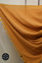 Golden Yellow Plain Linen Saree With Yellow Tassels - SRGYPLS306