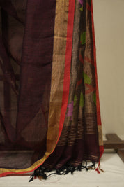 Maroon Linen Jamdani Saree - SRMLJS523