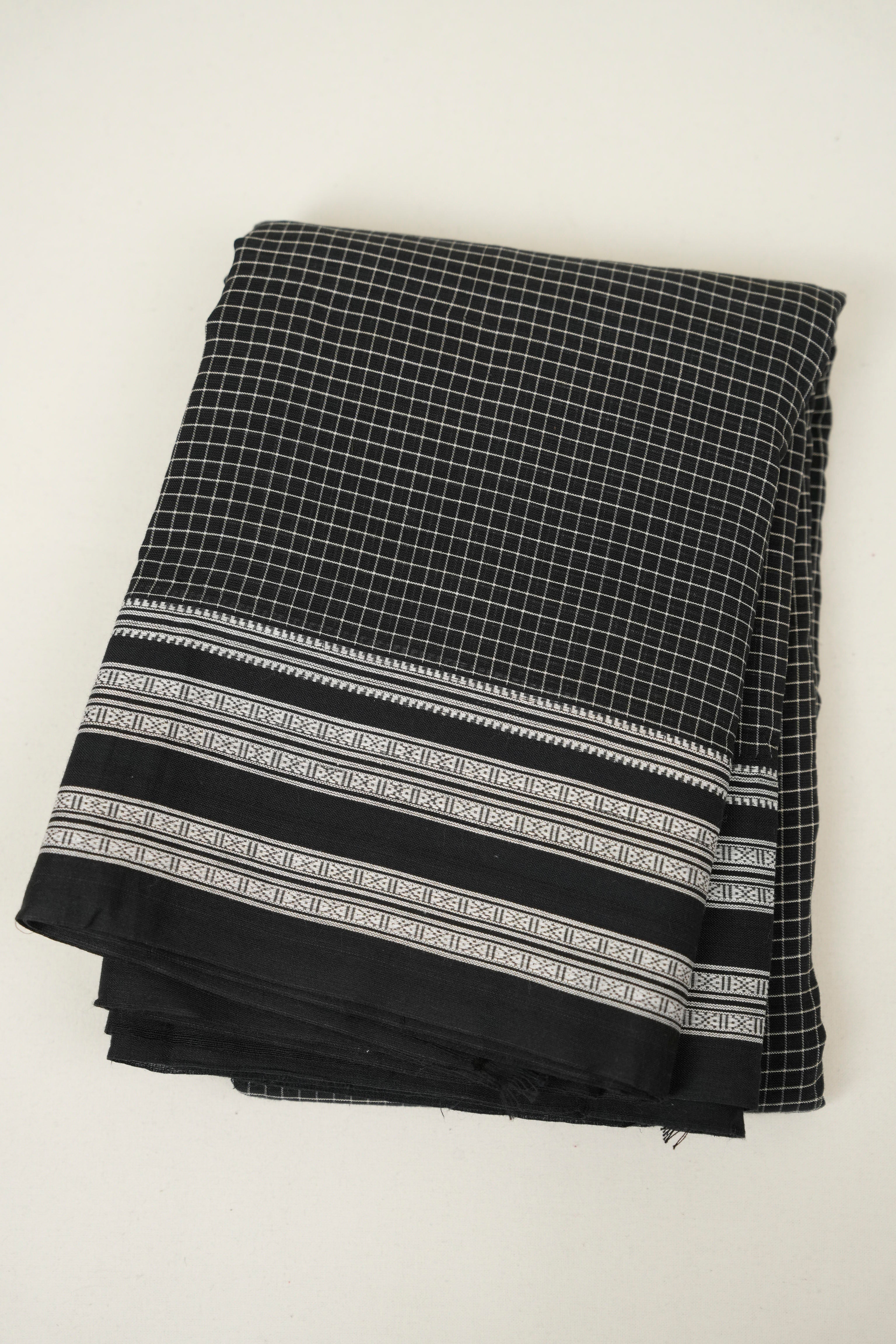 Black Checks Cotton Patteda Anchu Saree - SRBPAS366