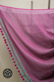 Mint Green Plain Linen Saree With Pink Tassels - SRMGPLS305