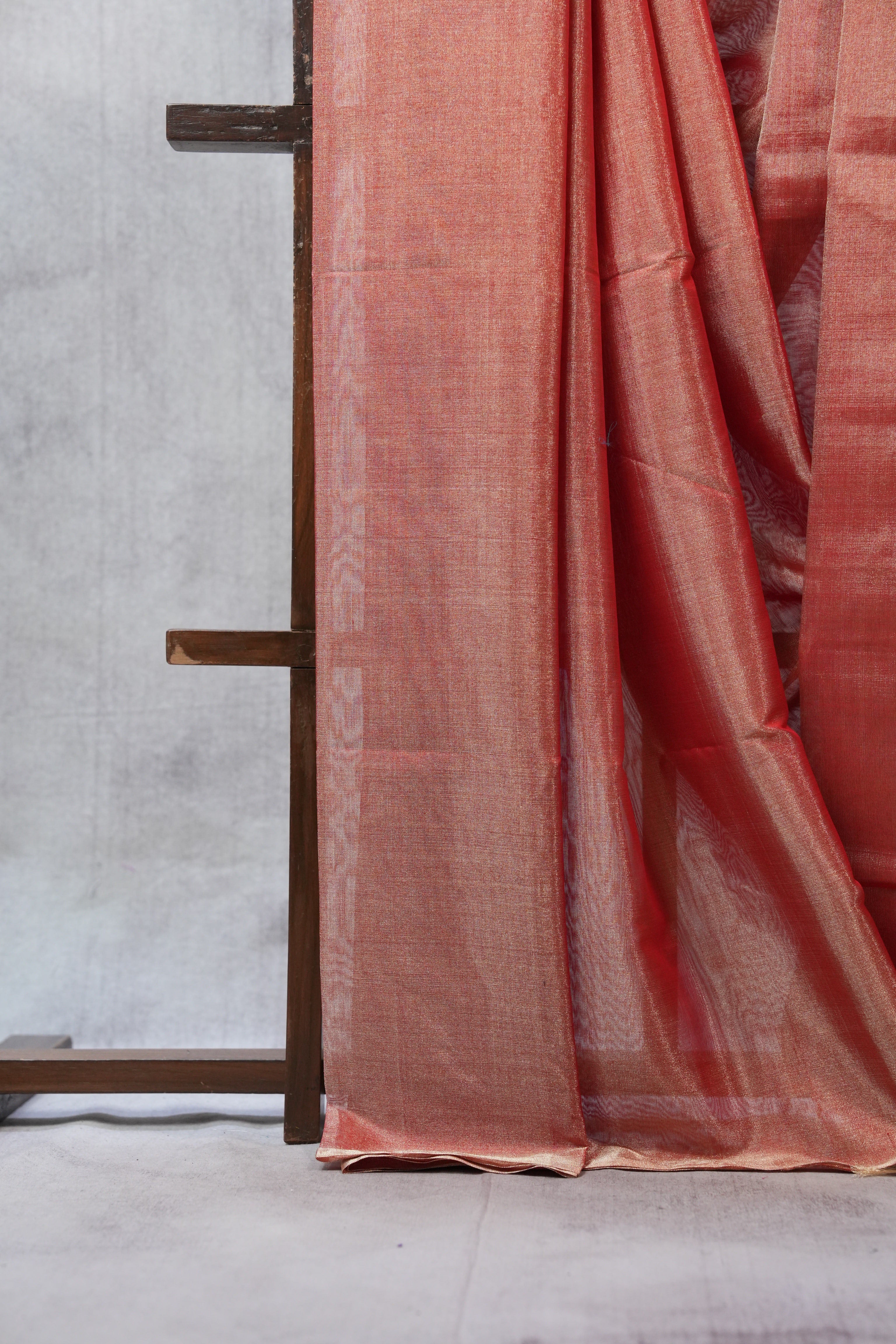 Brick Orange Maheshwari Tissue Saree - SRBOMTS415