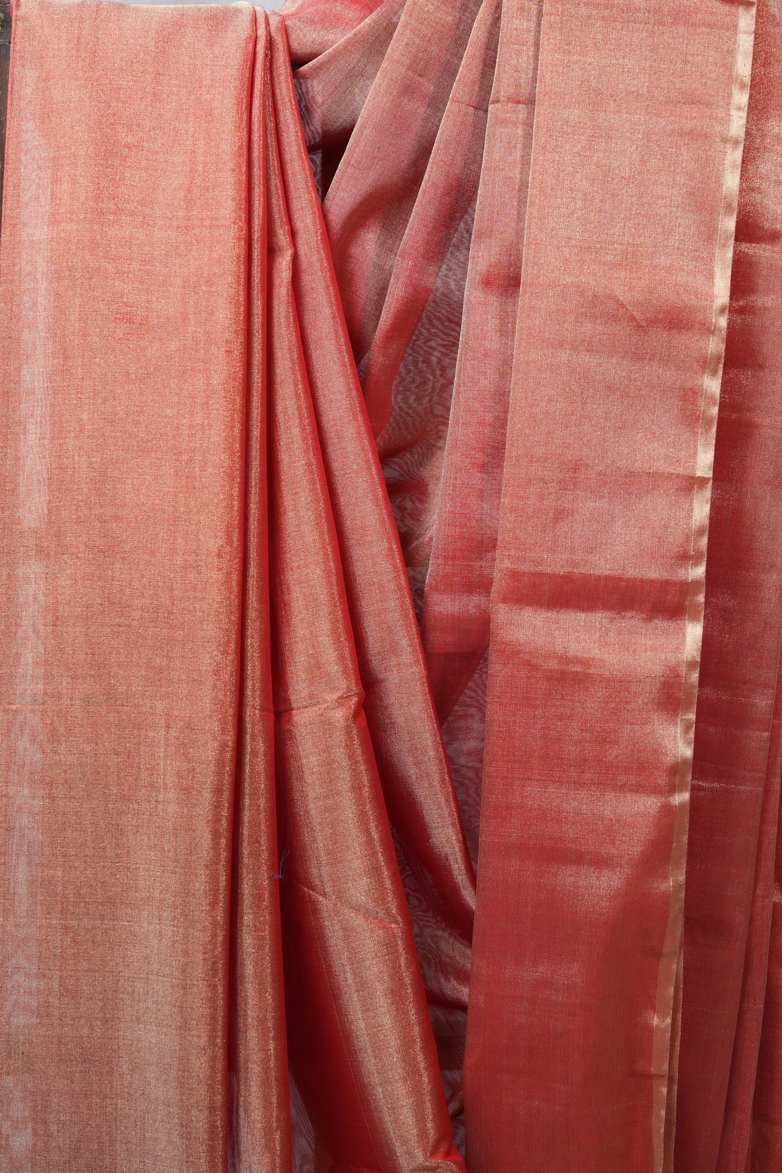Brick Orange Maheshwari Tissue Saree - SRBOMTS415