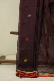 Maroon Linen Jamdani Saree - SRMLJS523