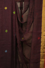 Maroon Linen Jamdani Saree - SRMLJS523