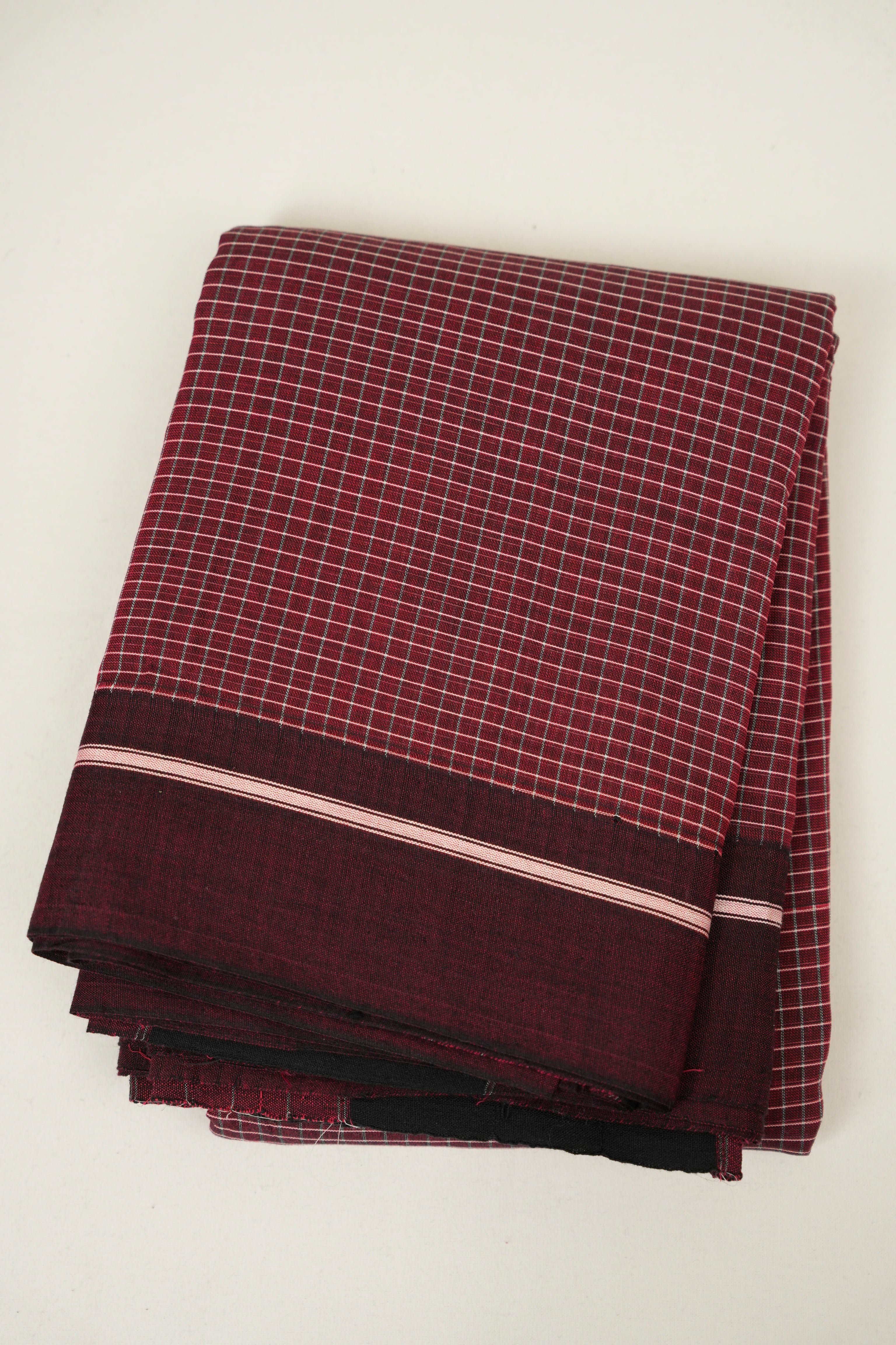 Maroon Checks Cotton Patteda Anchu Saree - SRMPAS365