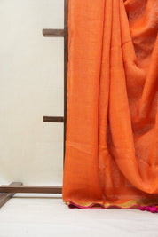 Orange Plain Linen Saree With Pink Tassels - SROPLS302