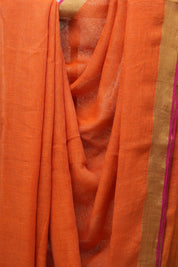 Orange Plain Linen Saree With Pink Tassels - SROPLS302