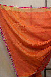 Orange Plain Linen Saree With Pink Tassels - SROPLS302
