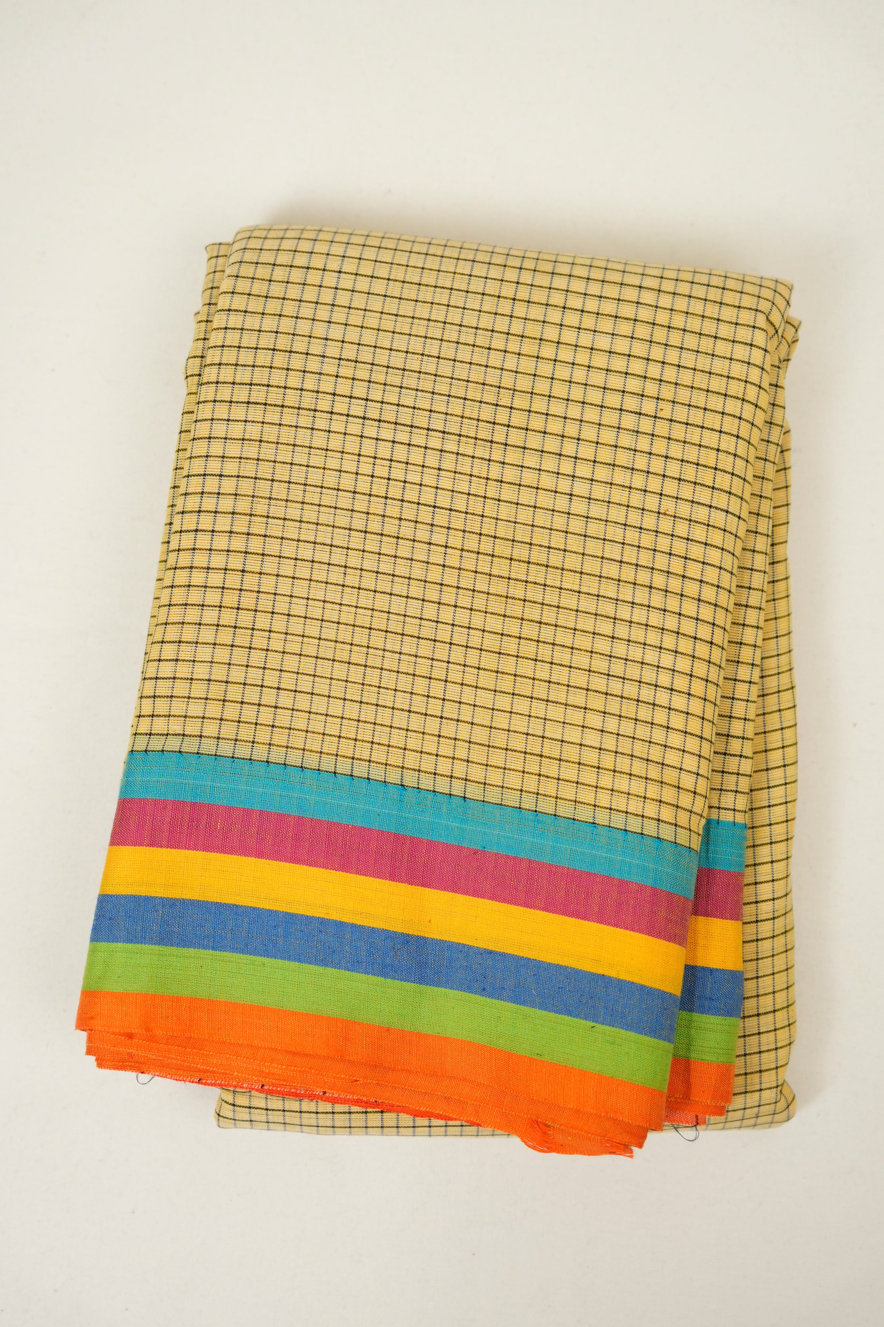 Yellow Checks Cotton Patteda Anchu Saree - SRYPAS371