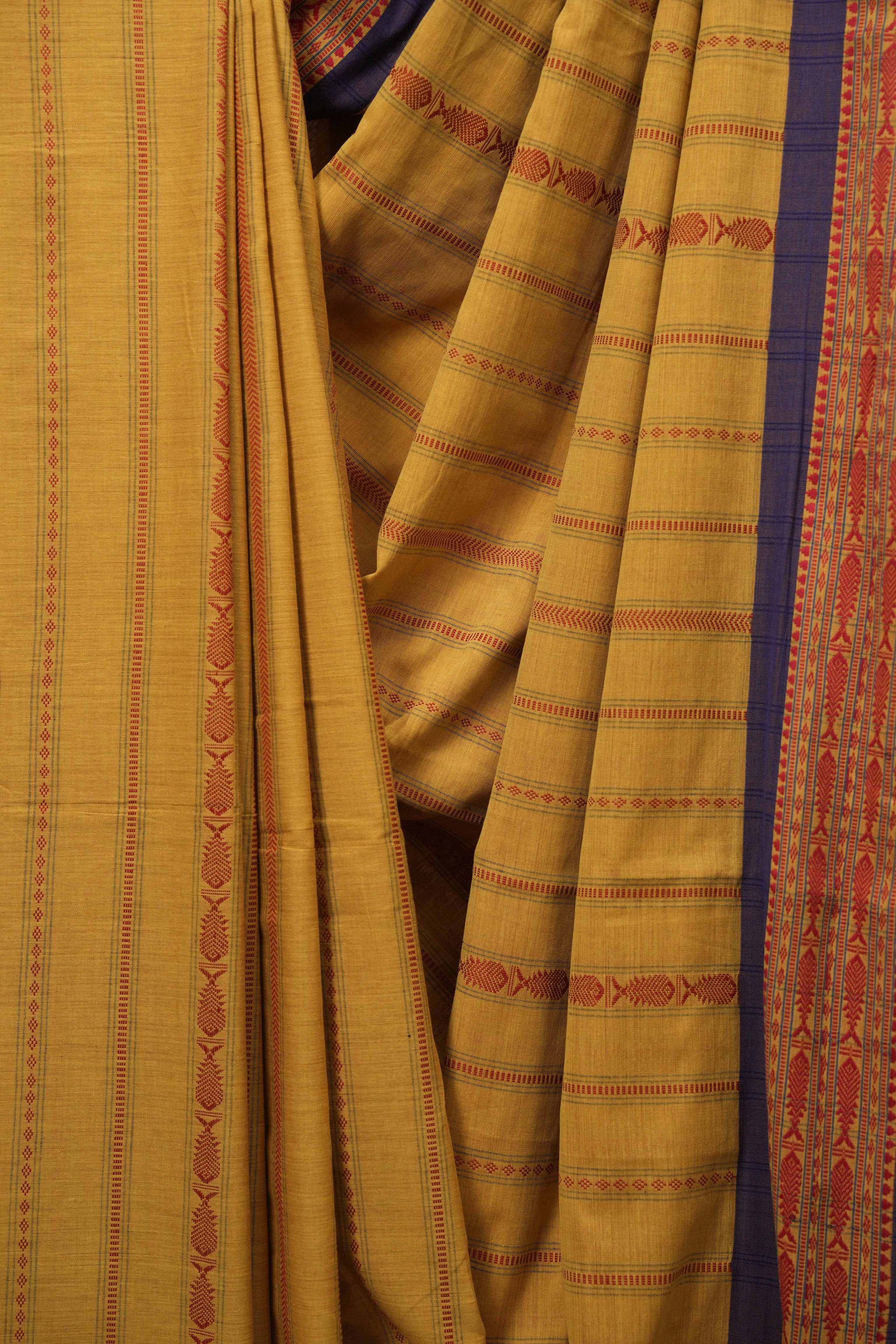 Mustard Bengal Cotton Saree - SRMBCS178