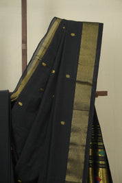 Black Cotton Paithani Saree - SRBCPS769