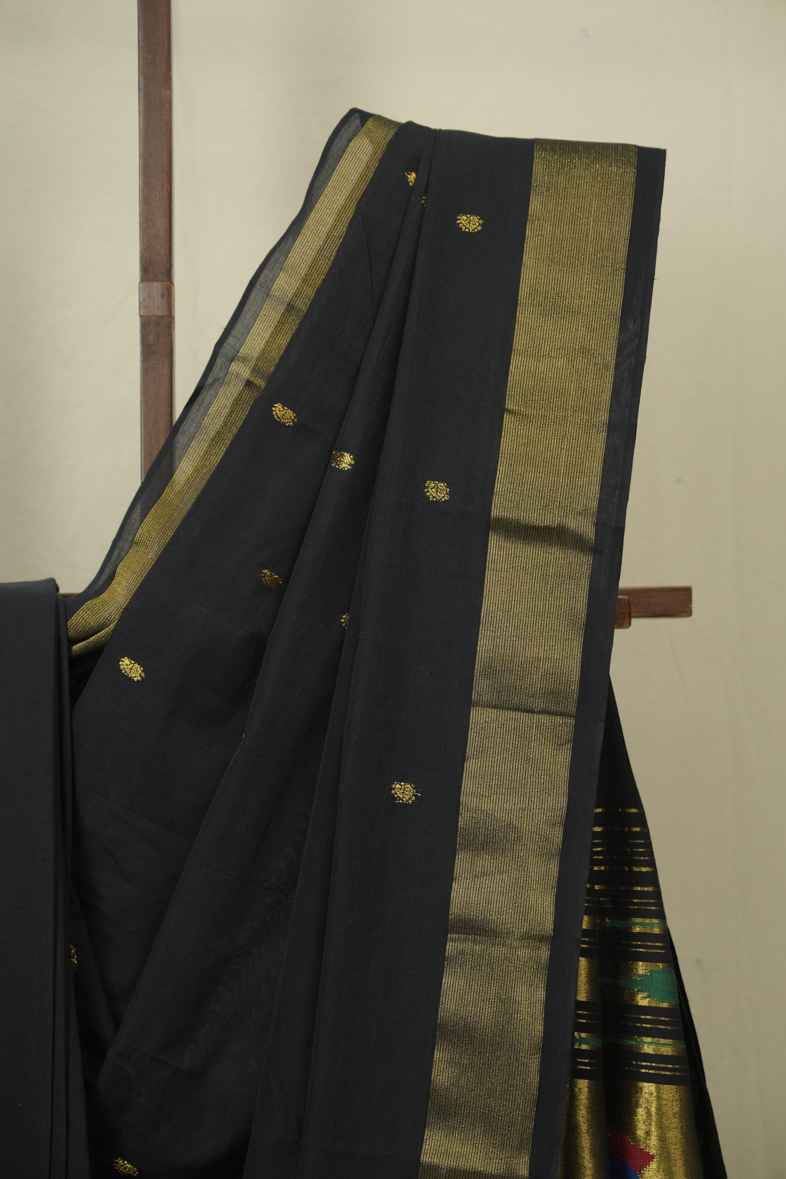 Black Cotton Paithani Saree - SRBCPS769