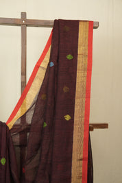 Maroon Linen Jamdani Saree - SRMLJS523