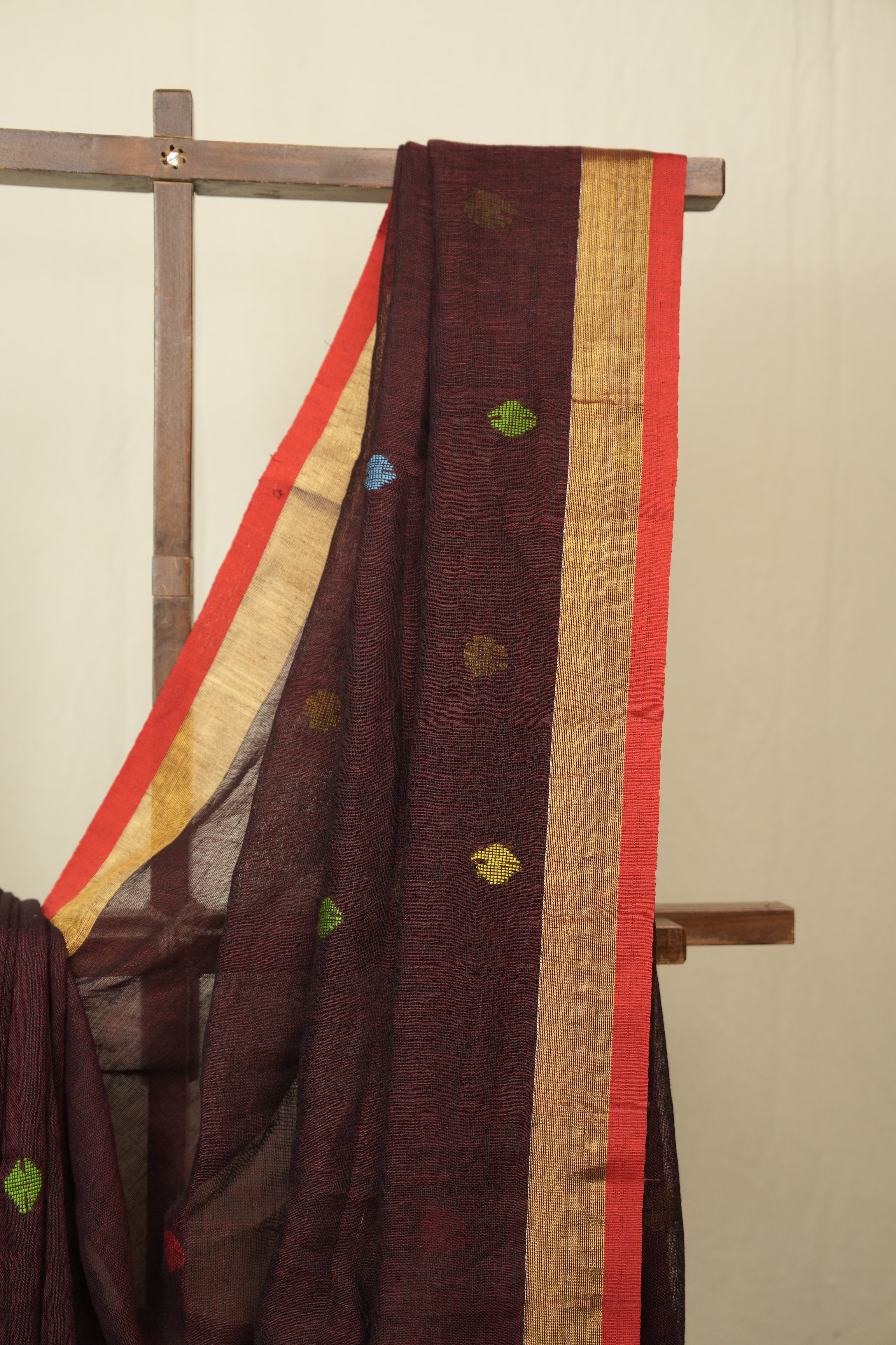 Maroon Linen Jamdani Saree - SRMLJS523