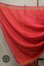 Orange Plain Linen Saree With Pink Tassels - SROPLS302