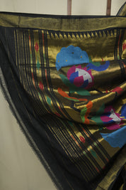 Black Cotton Paithani Saree - SRBCPS769