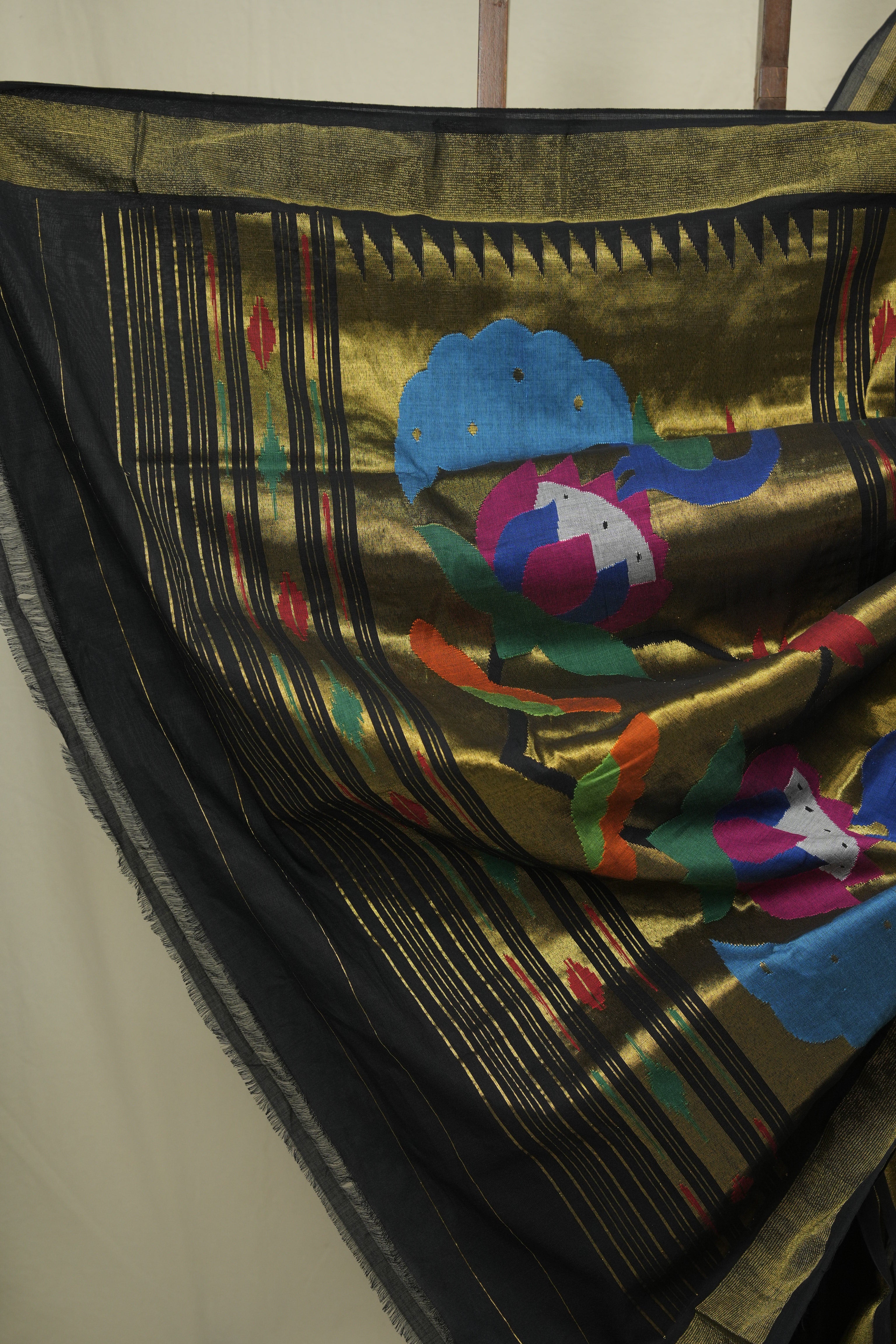 Black Cotton Paithani Saree - SRBCPS769