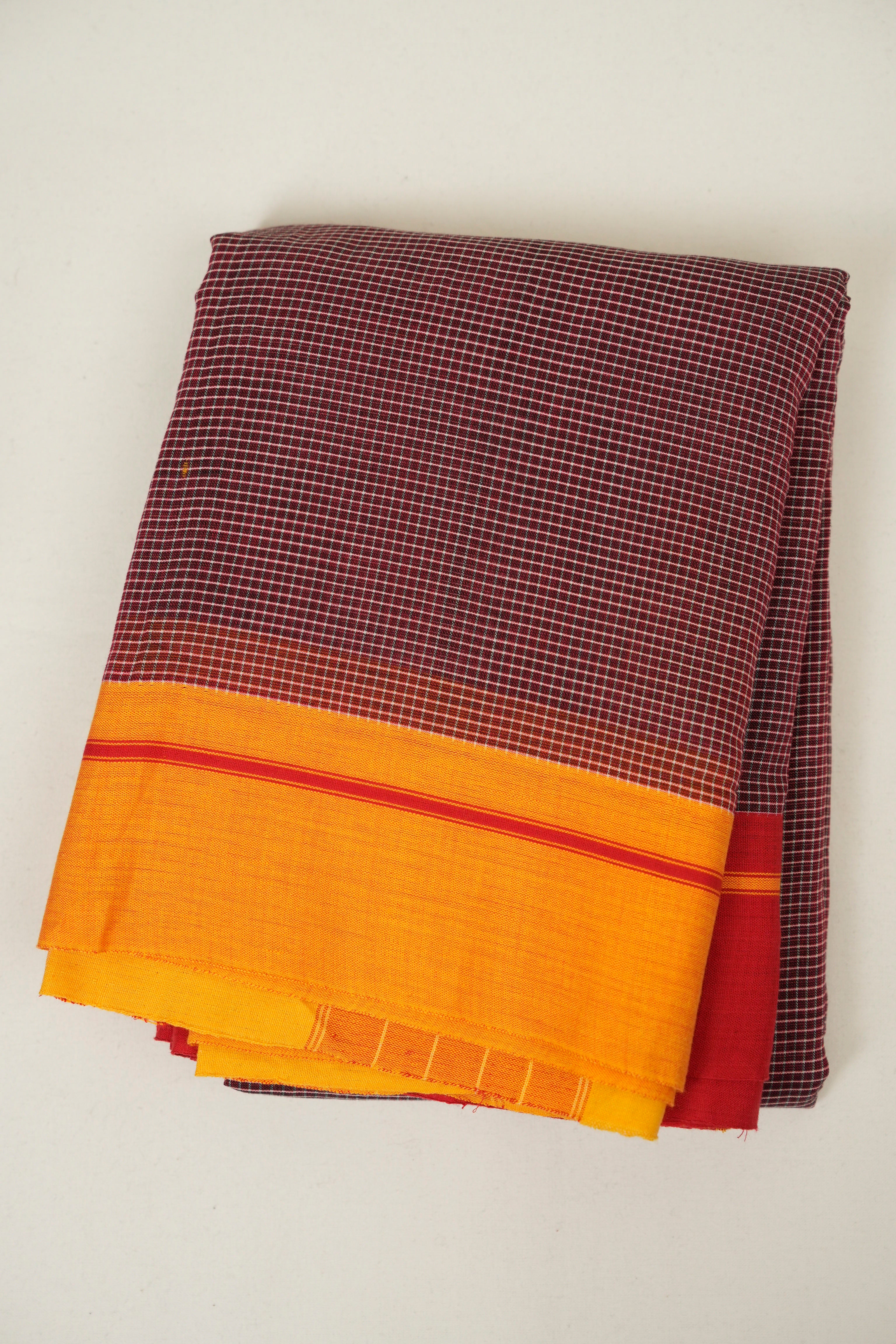 Maroon Checks Cotton Patteda Anchu Saree - SRMPAS368