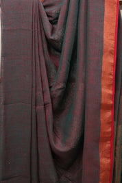 Green Plain Linen Saree With Pink Tassels - SRGPLS299