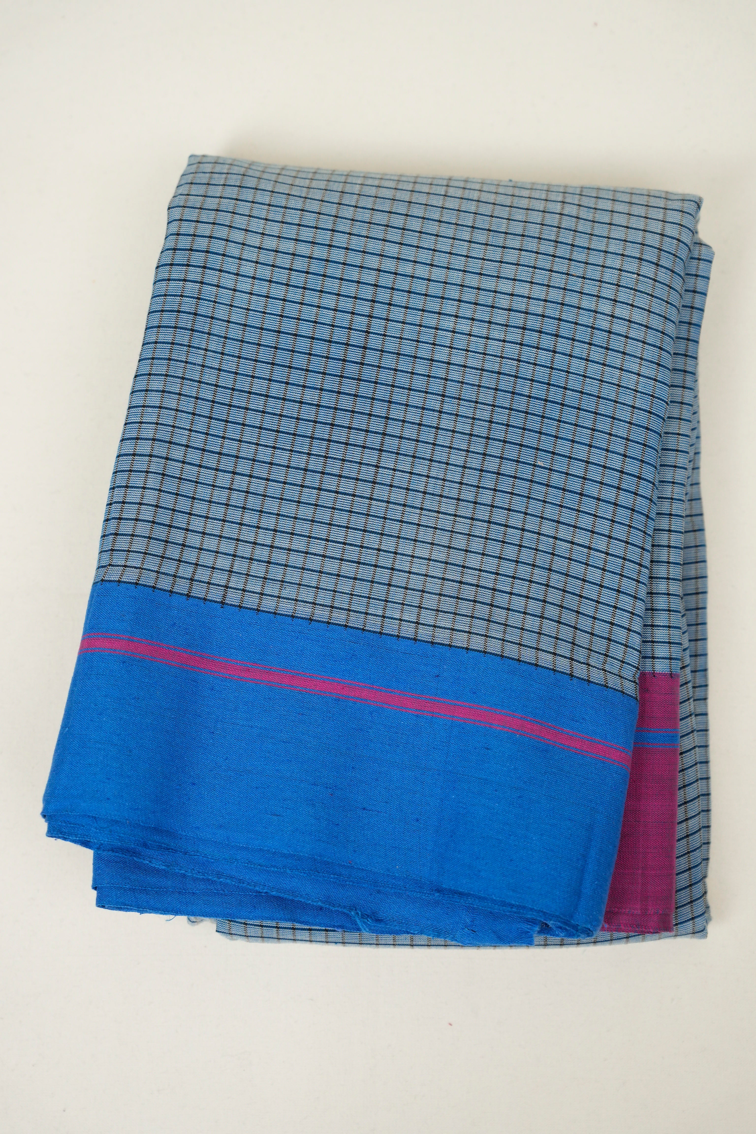 Blue Checks Cotton Patteda Anchu Saree - SRBPAS373