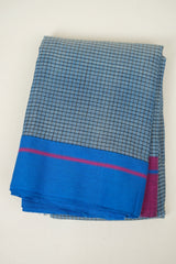 Blue Checks Cotton Patteda Anchu Saree - SRBPAS373