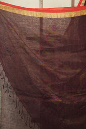 Maroon Linen Jamdani Saree - SRMLJS523