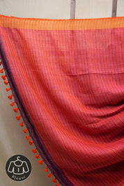 Magenta Plain Linen Saree With Orange Tassels - SRMPLS287