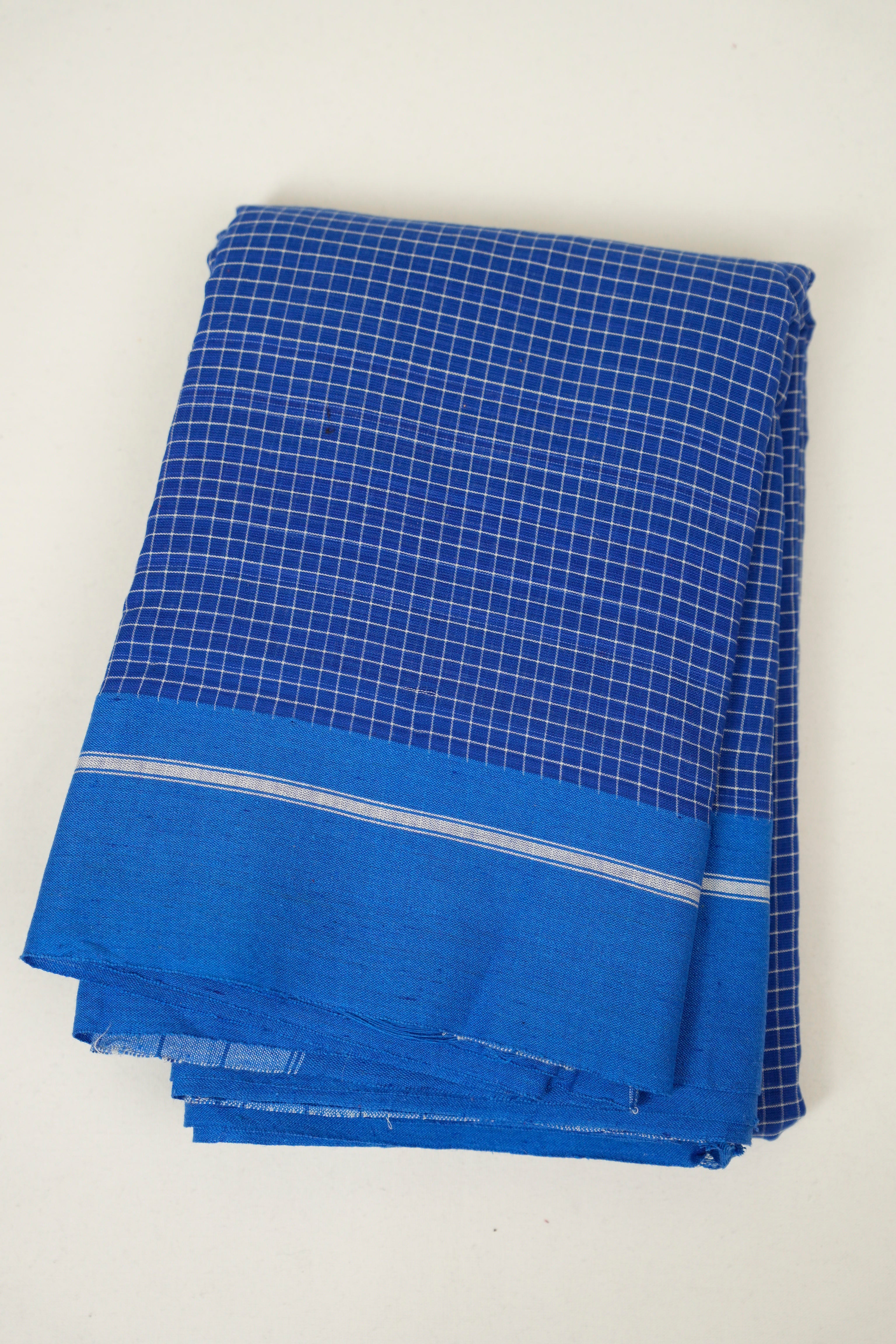 Blue Checks Cotton Patteda Anchu Saree - SRBPAS370