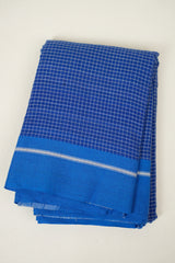 Blue Checks Cotton Patteda Anchu Saree - SRBPAS370