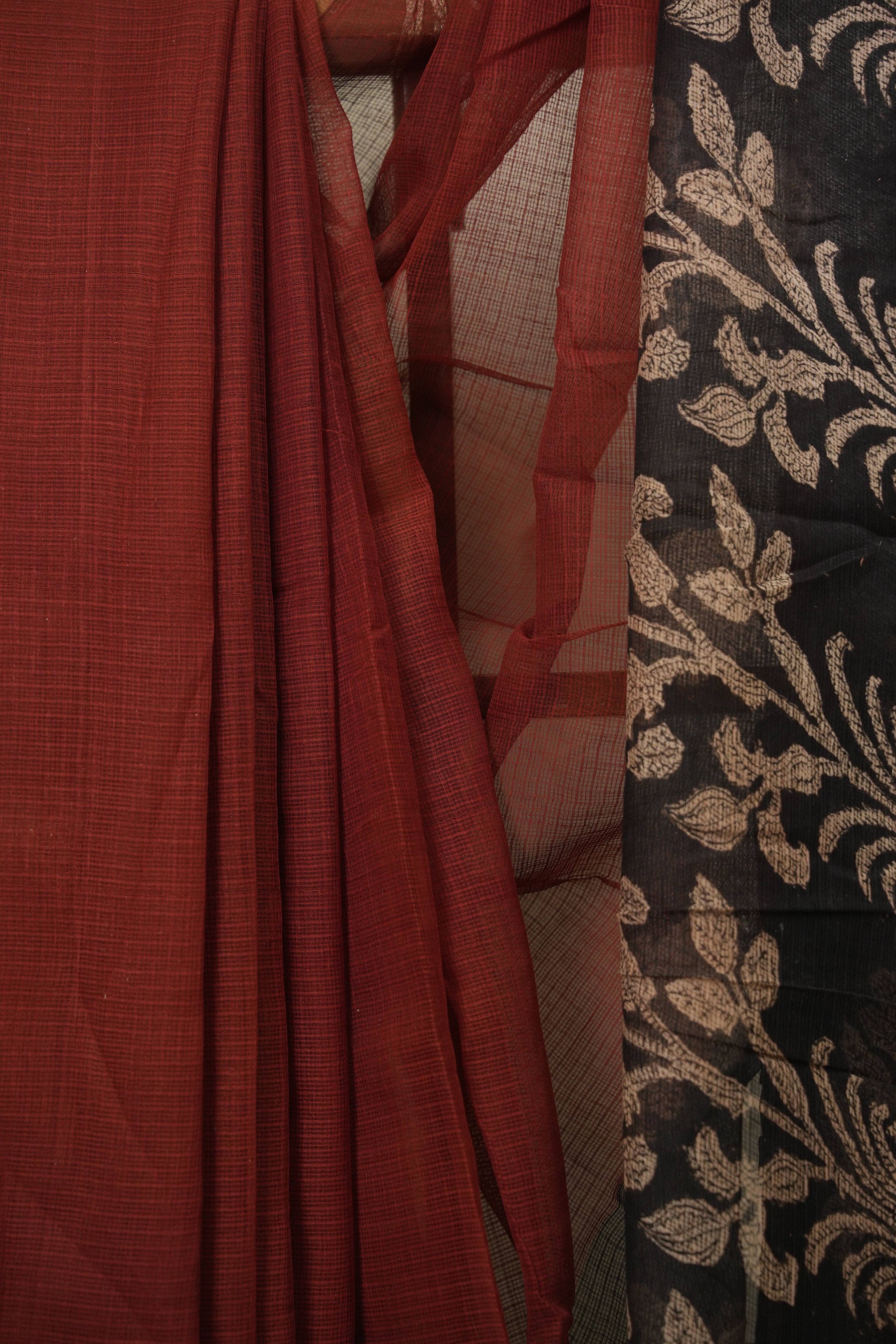 Maroon Kota Doria Saree - SRMKDS316