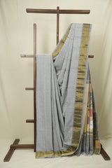 Grey Cotton Paithani Saree - SRGCPS768