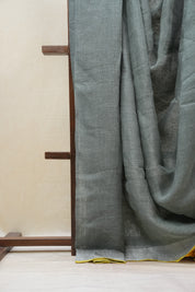 Grey Plain Linen Saree With Yellow Color Tassels - SRGPLS329