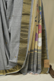 Grey Cotton Paithani Saree - SRGCPS768