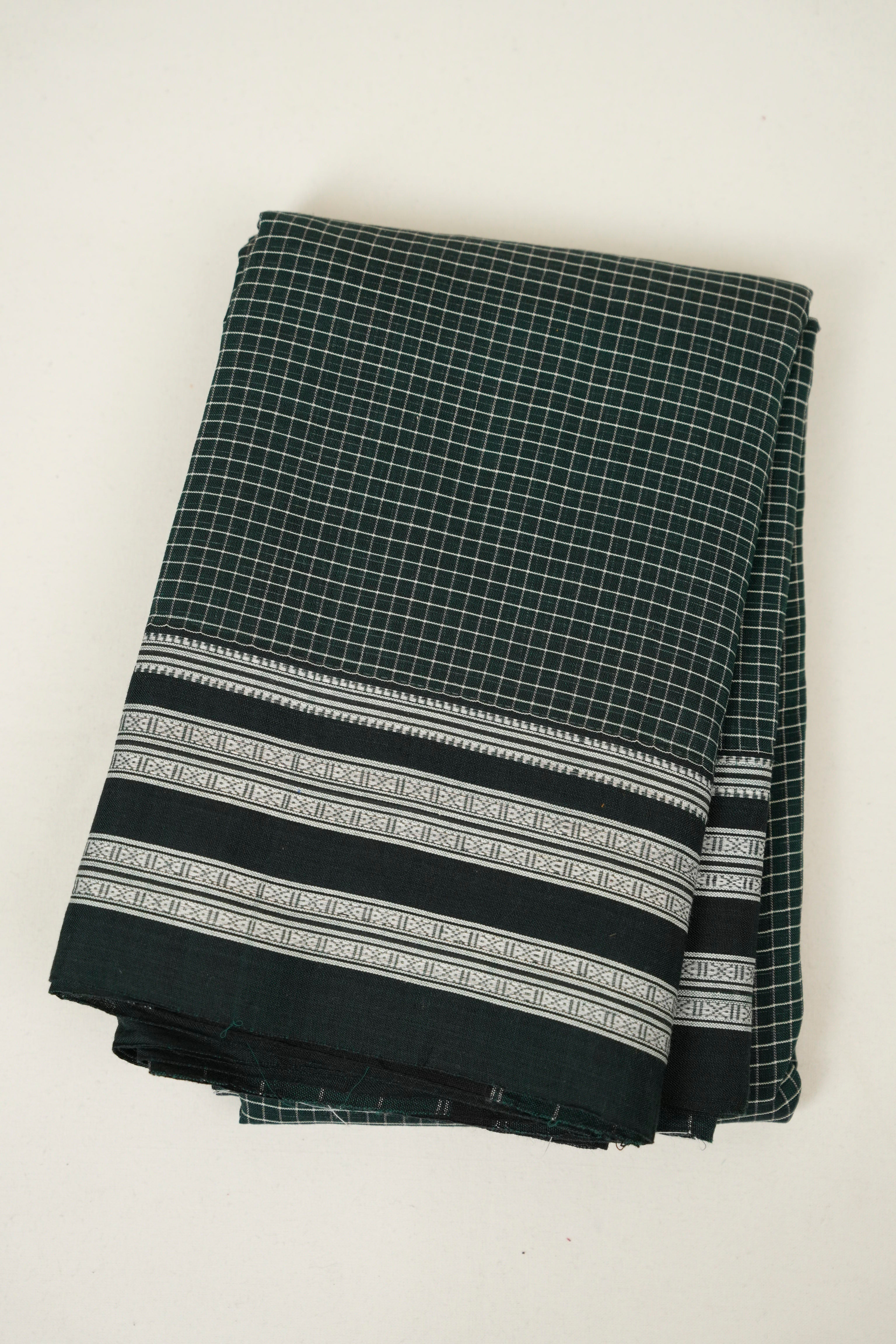 Green Checks Cotton Patteda Anchu Saree - SRGPAS372
