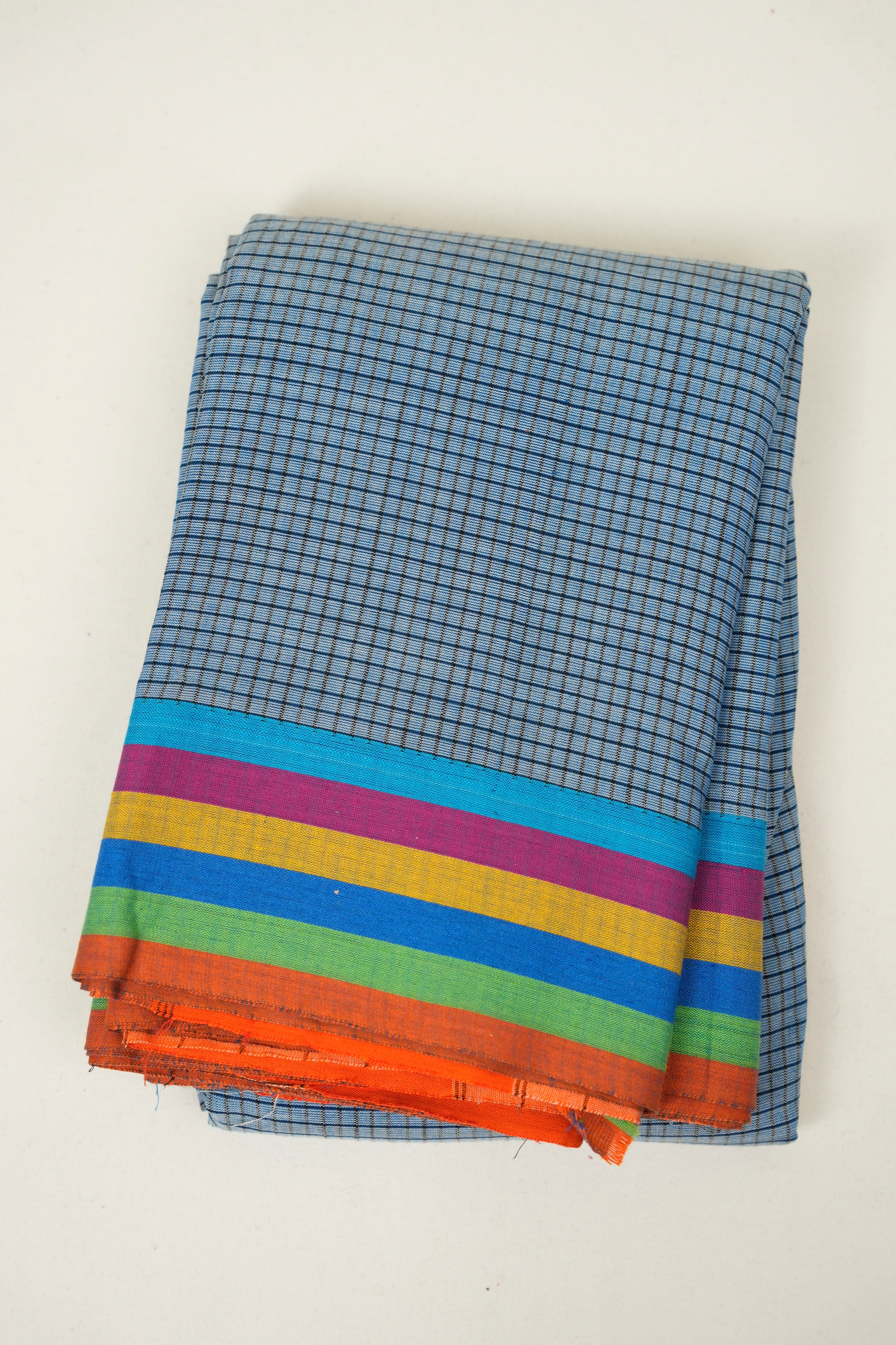Blue Checks Cotton Patteda Anchu Saree - SRBPAS375