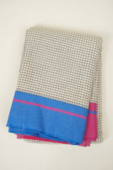 White Checks Cotton Patteda Anchu Saree - SRWPAS362