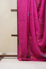 Pink Linen Jamdani Saree With Pink Color Tassels - SRPLJS389