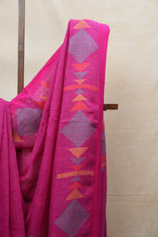 Pink Linen Jamdani Saree With Pink Color Tassels - SRPLJS389
