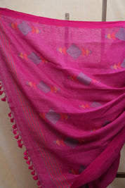 Pink Linen Jamdani Saree With Pink Color Tassels - SRPLJS389